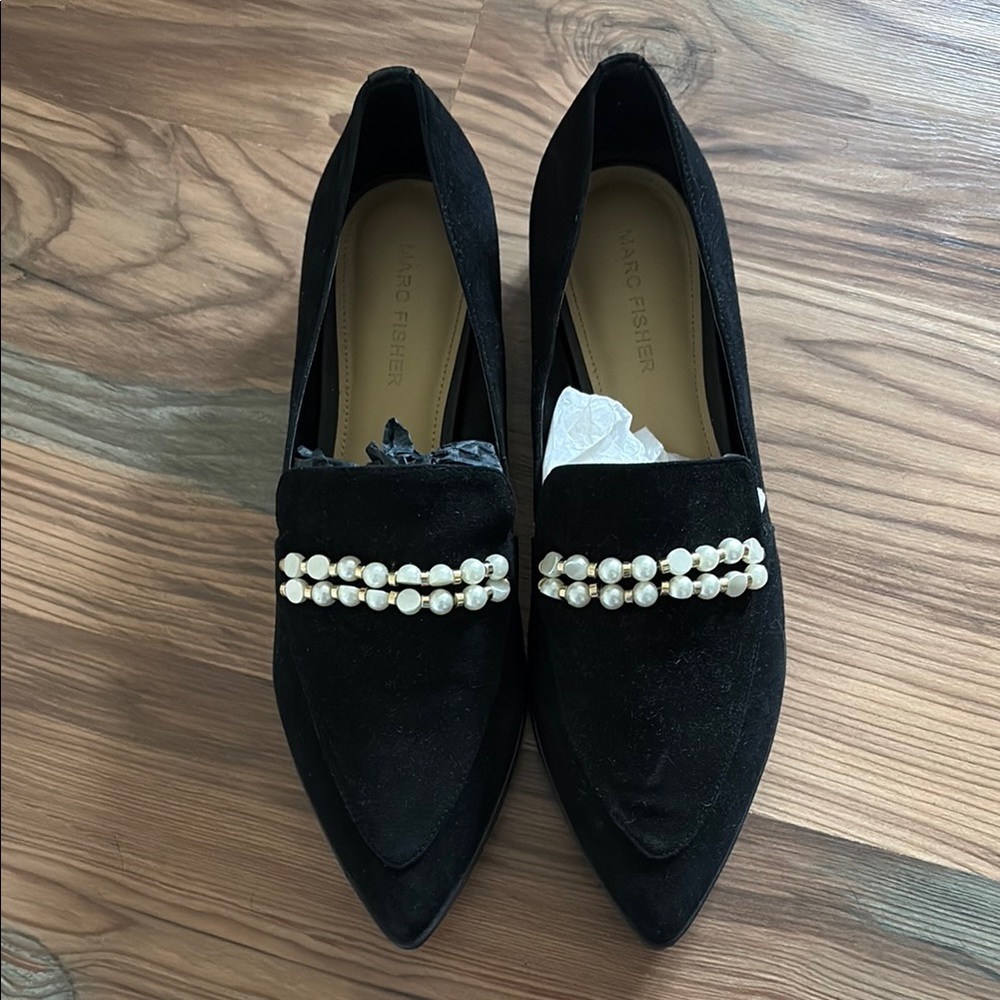 Marc Fisher Black Flats with Pearl Accents